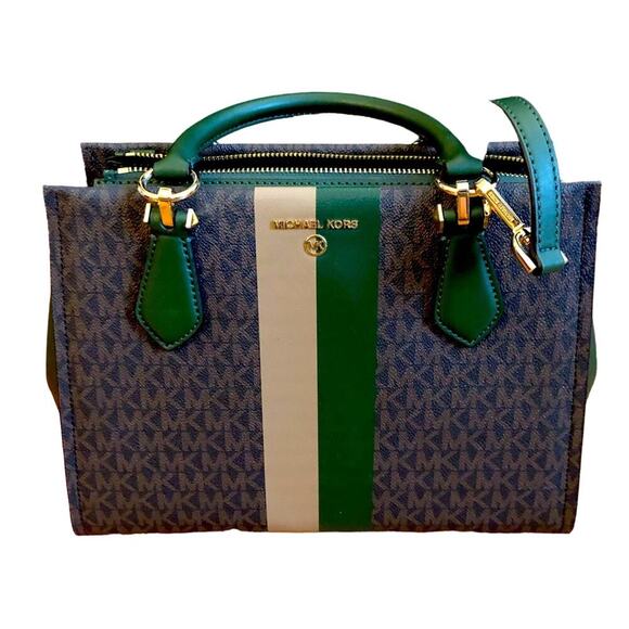 MICHAEL KORS Marilyn Amazon Green MK Monogram Print Satchel Small handbag NWT - Picture 1 of 8